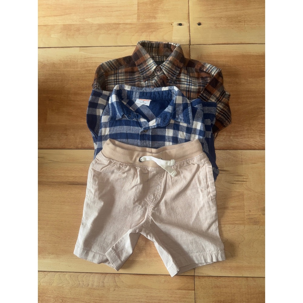 Kids 3 Piece‎ Plaid Shirts and Khaki Shorts Outfit Size 4T